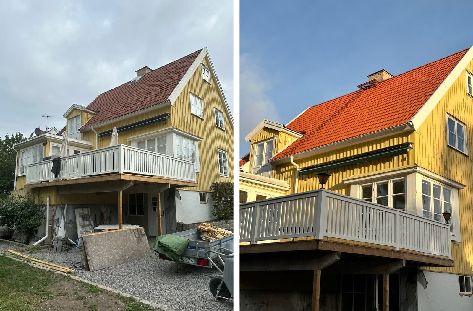 Gult hus, före och efter takbyte