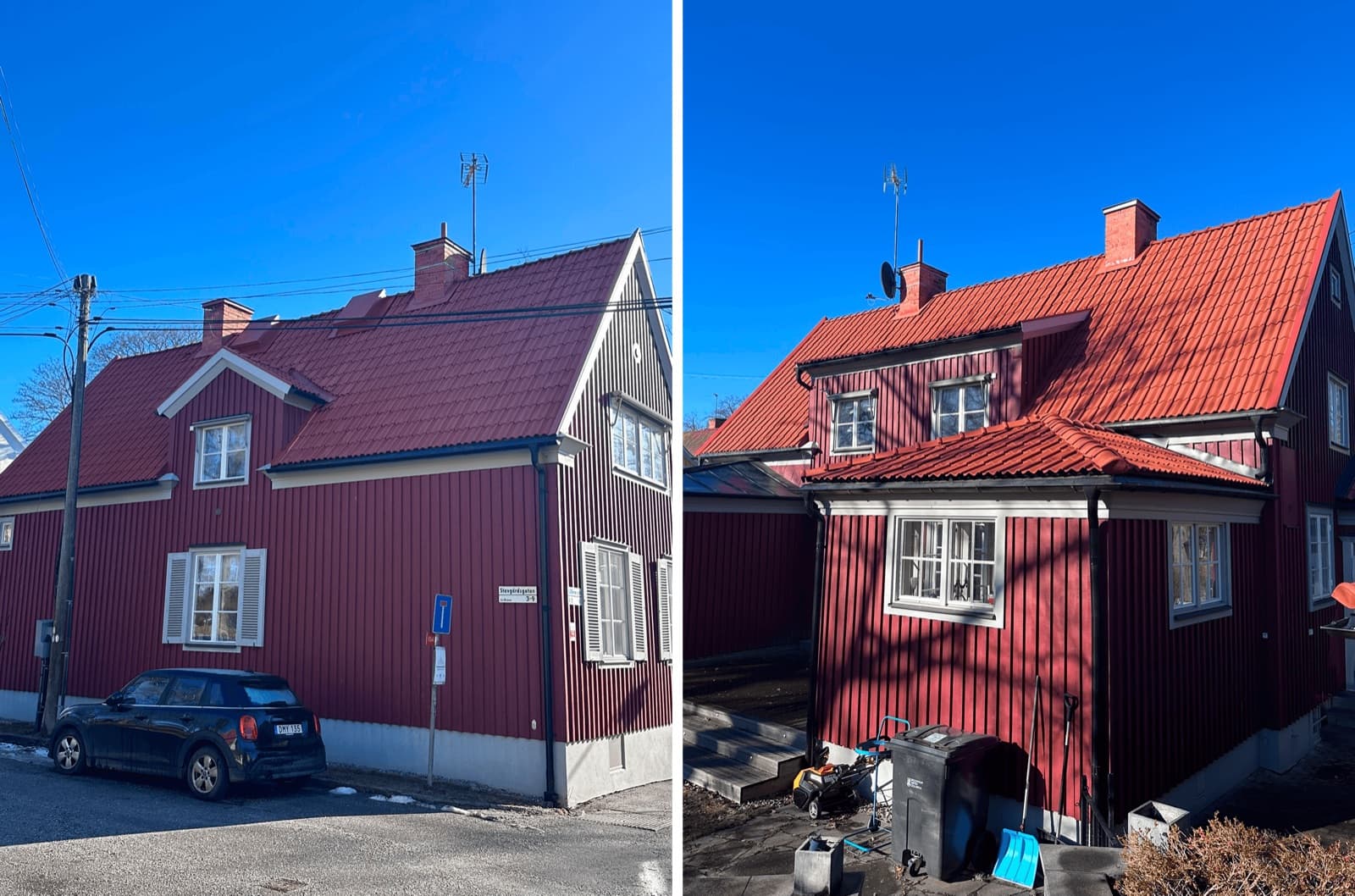 Rött hus, före och efter takbyte