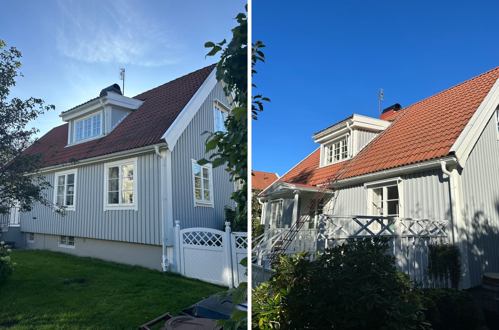 Vitt hus, före och efter takbyte
